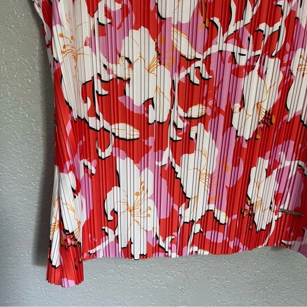 Marc New York Pleated Stretchy Short Sleeeve Blouse Firecracker Lily Size M